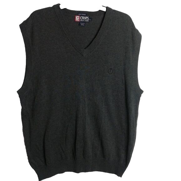 Chaps Ralph Lauren Size XL Hand Framed Gray Sweater Vest 100% Cotton - Picture 1 of 4